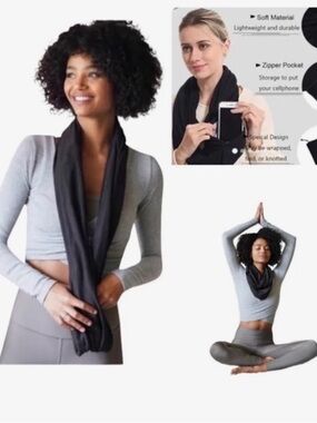 Beyond Yoga Black Infinity Scarf with Zipper Pocket
